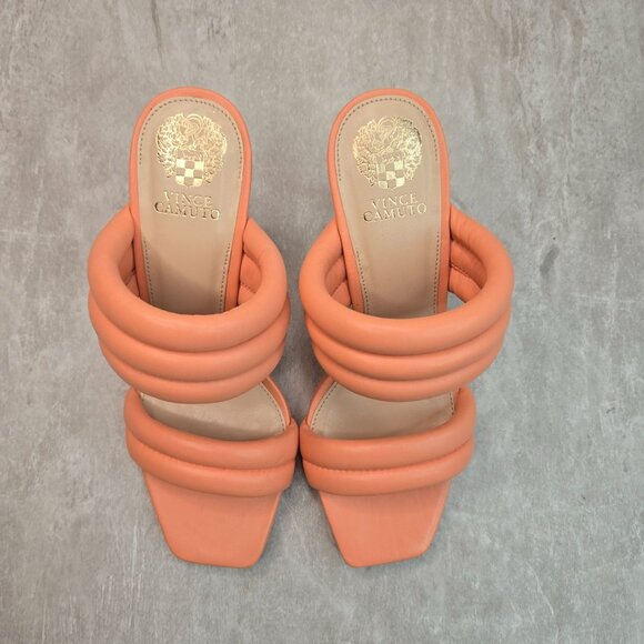 Vince Camuto High Heel Sandals Sz 9 Coral Orange Padded Square Toe Stiletto Mule - Picture 2 of 10